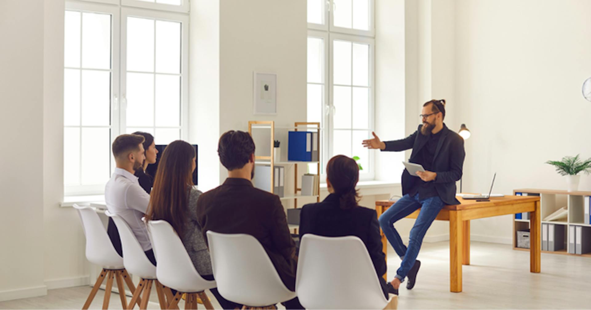 Team members in a group discussion