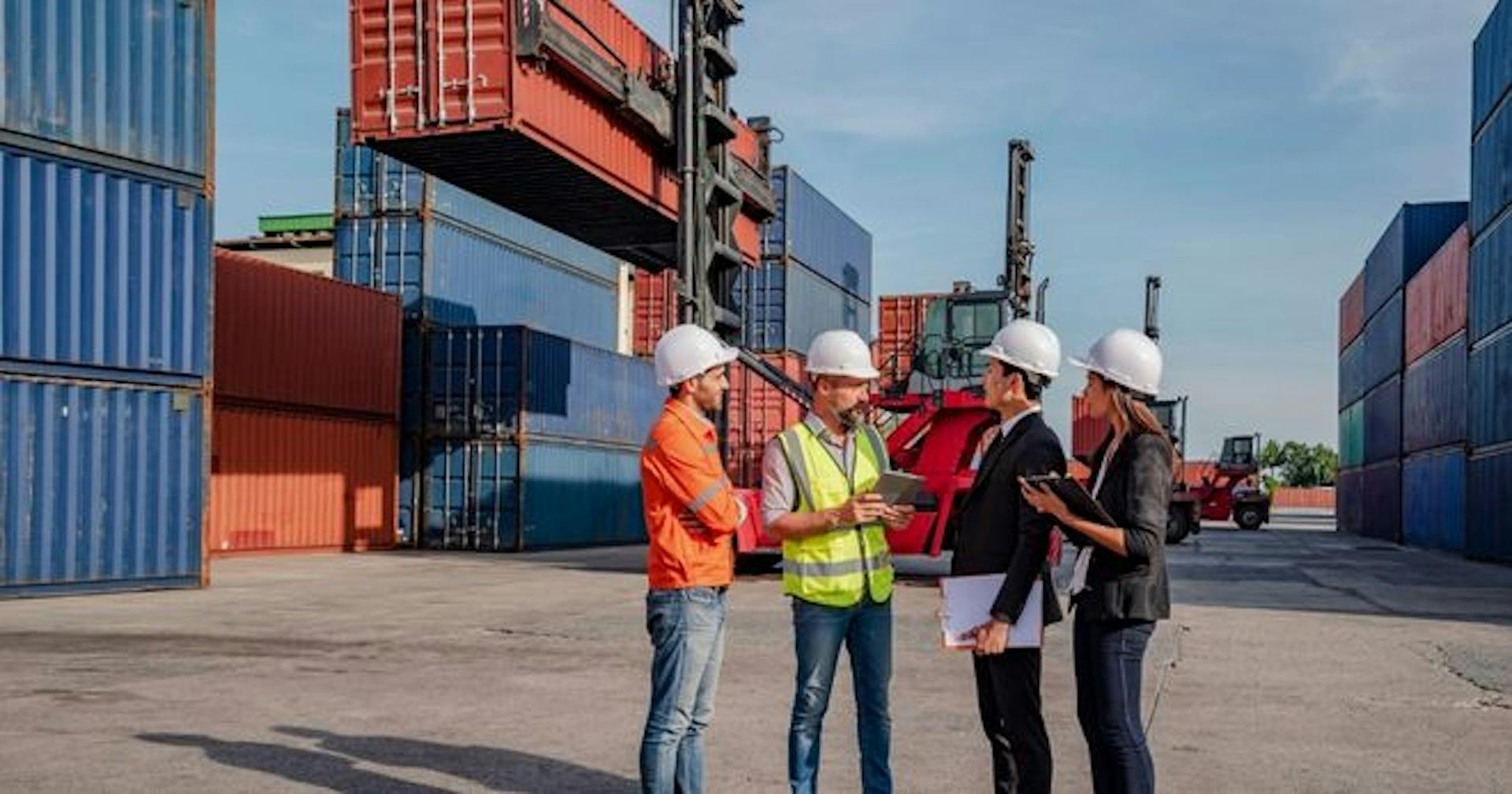 Logistics workers having a conversation