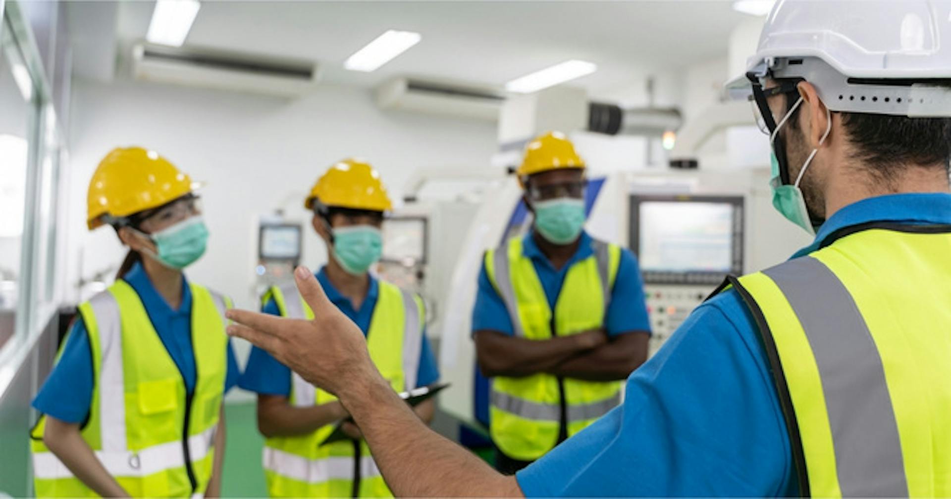 Industrial workers taking evacuation training