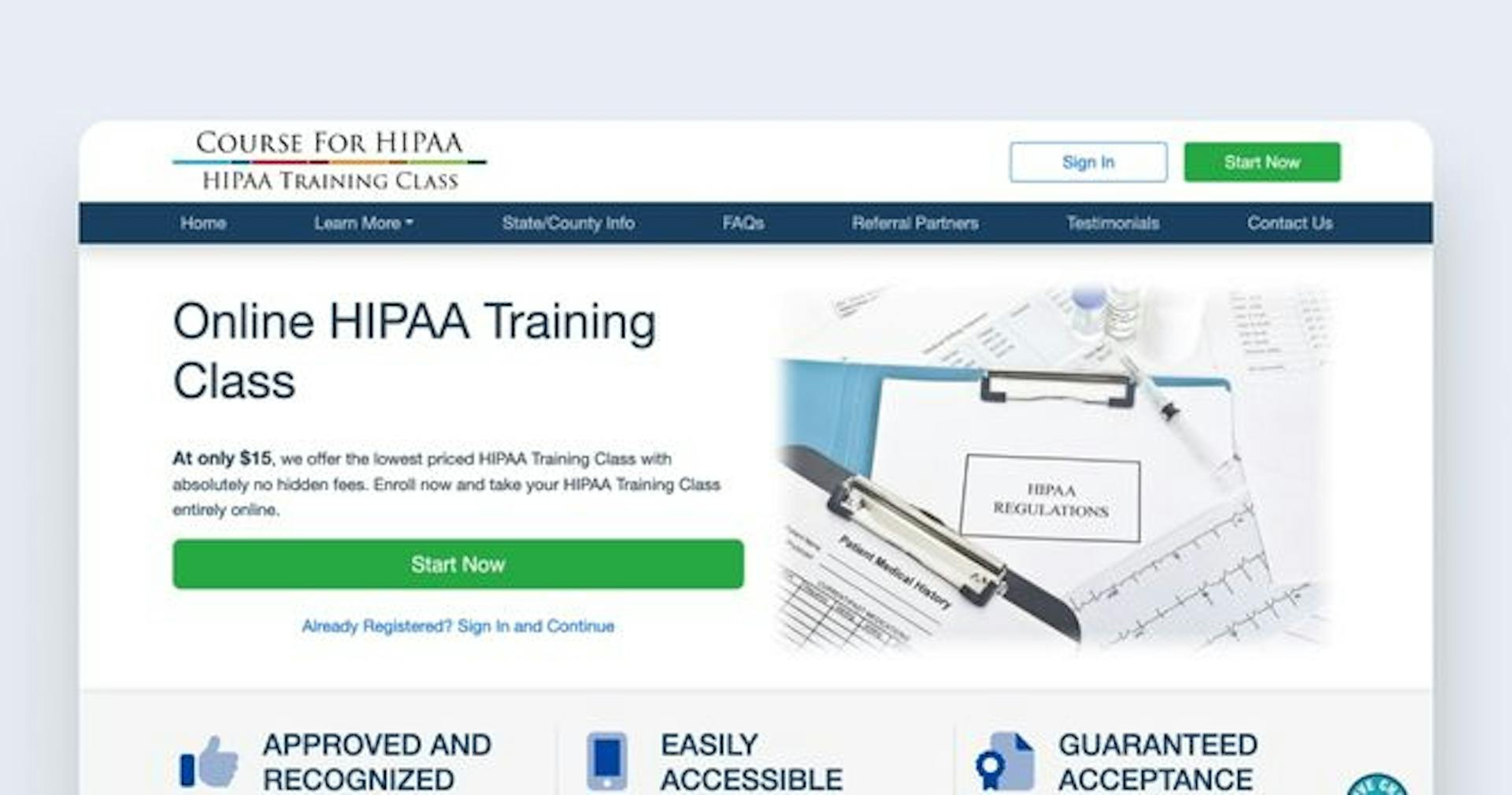 North American learning Institute: Course for HIPAA homepage