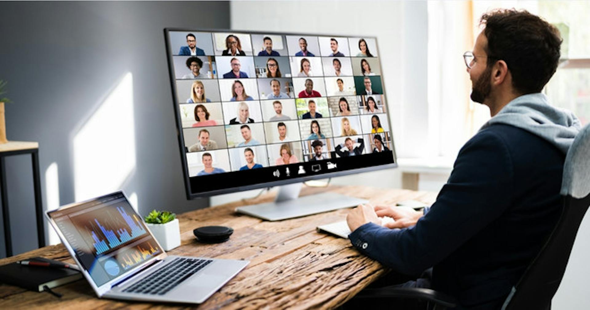 Employee attending a webinar