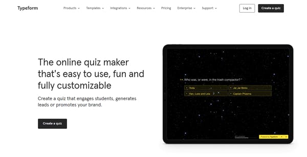 Tools to create a quiz online - Typeform