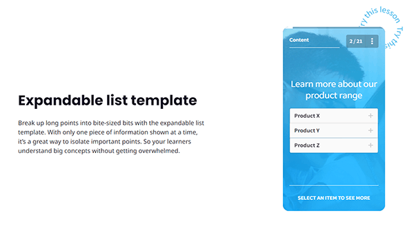 SC Training (formerly EdApp) expandable list template