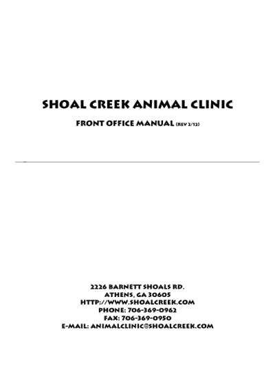 Shoal Creek Animal Clinic Front Office Manual