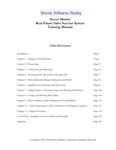 Steven Morris' Real Estate Sales Success Training Manual
