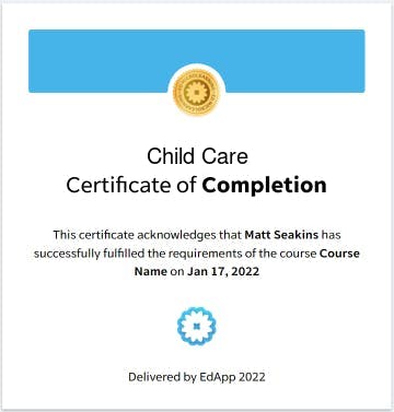 Child Care Certificate of Completion