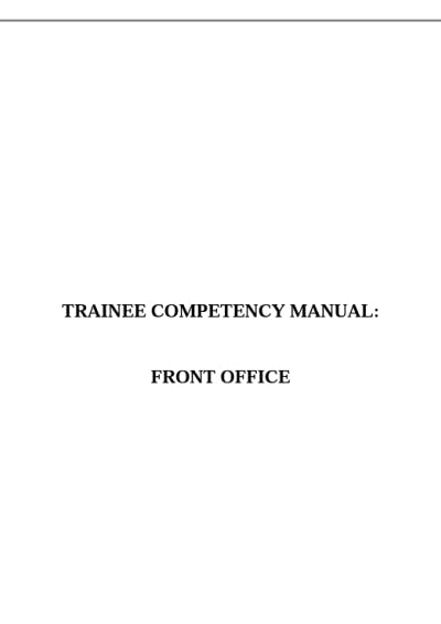Trainee Competency Manual: Front Office
