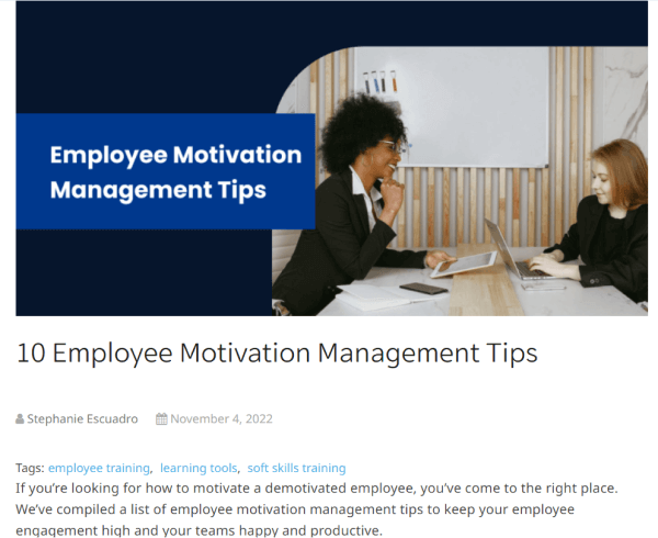 Best Employee Training Article - Employee Motivation Management Tips 