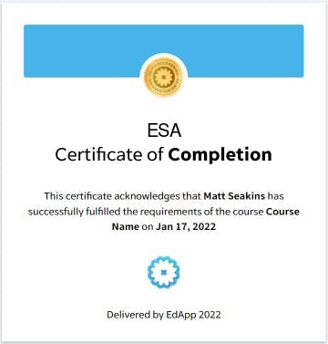 ESA Certificate of Completion