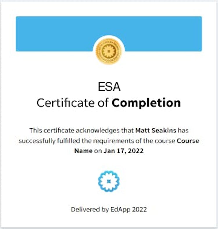 ESA Certificate of Completion