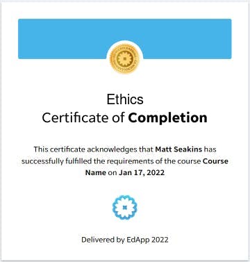 ethics certificate