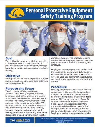 PPE safety training materials - Personal Protective Equipment Safety Training Program