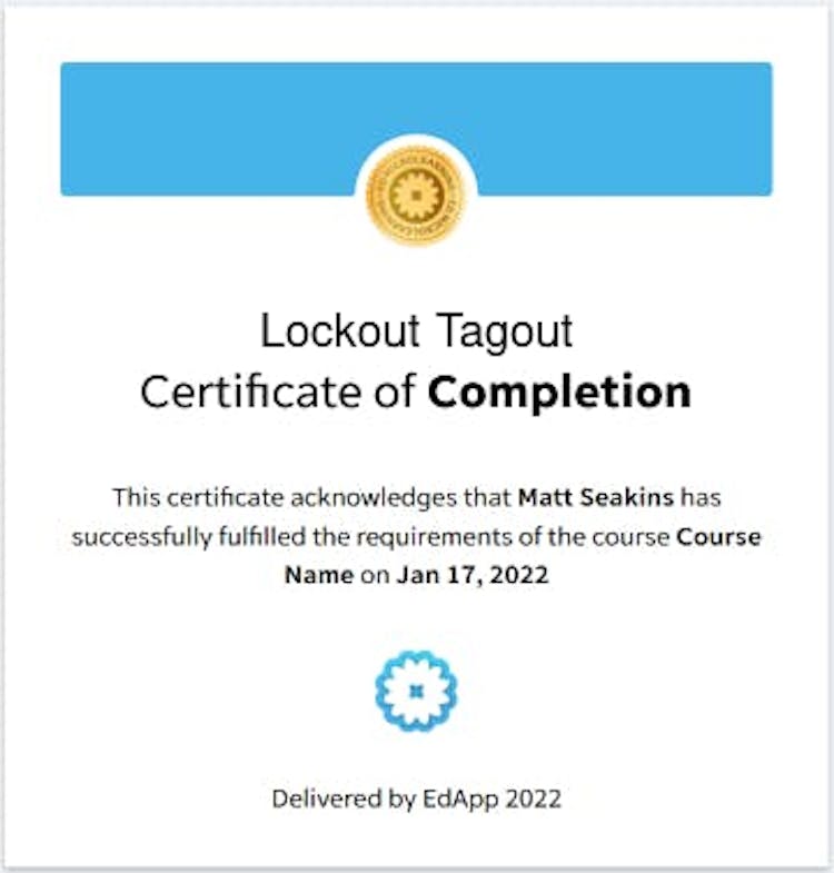 lockout tagout certificate