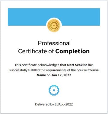 Professional Certificate of Completion