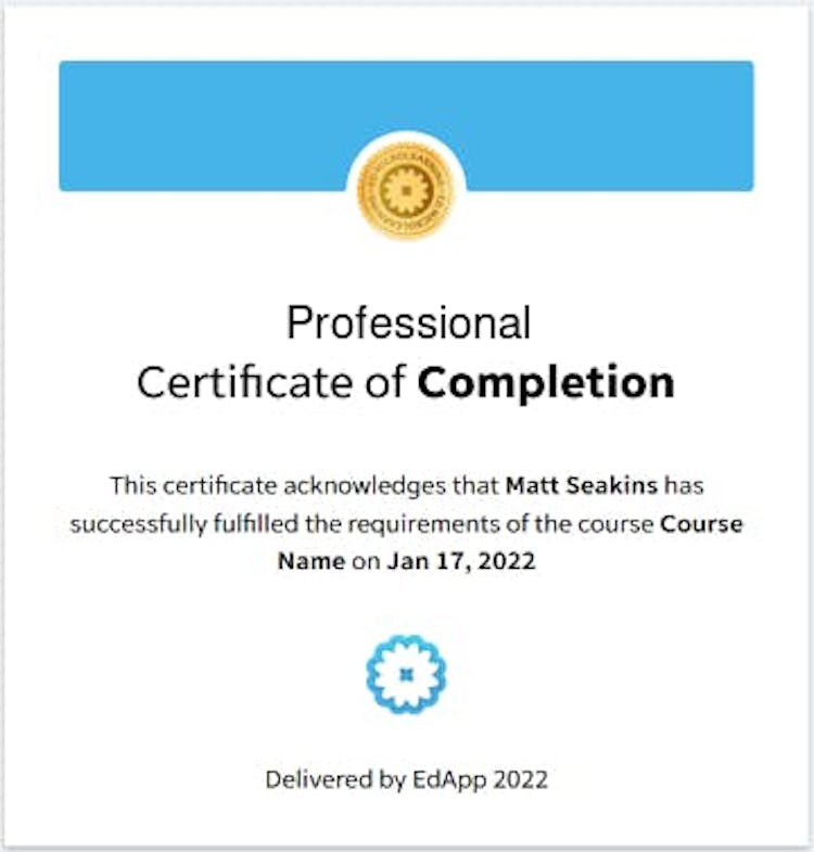 Professional Certificate of Completion