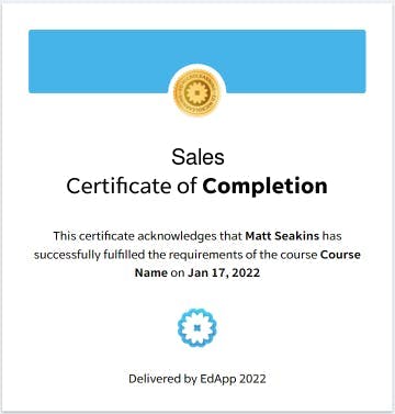 Sales Training Certificate of Completion