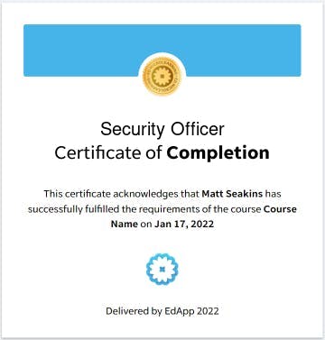 Custom Security Officer Certificate