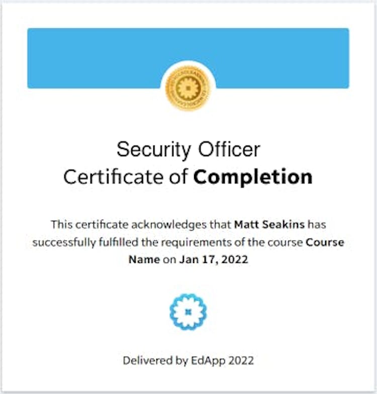 Custom Security Officer Certificate