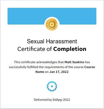Sexual Harassment certificate
