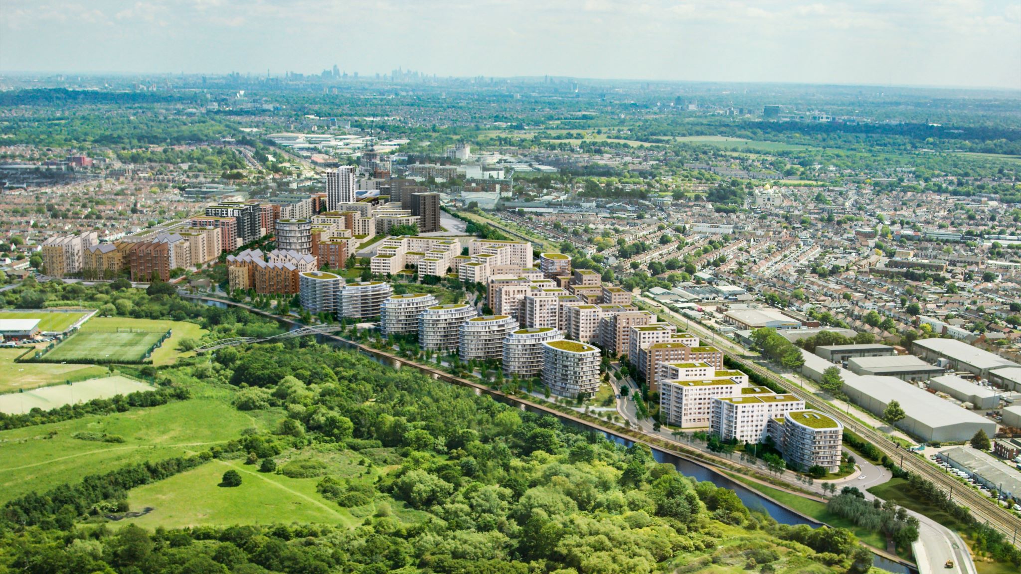 aerial image of large residential blocks