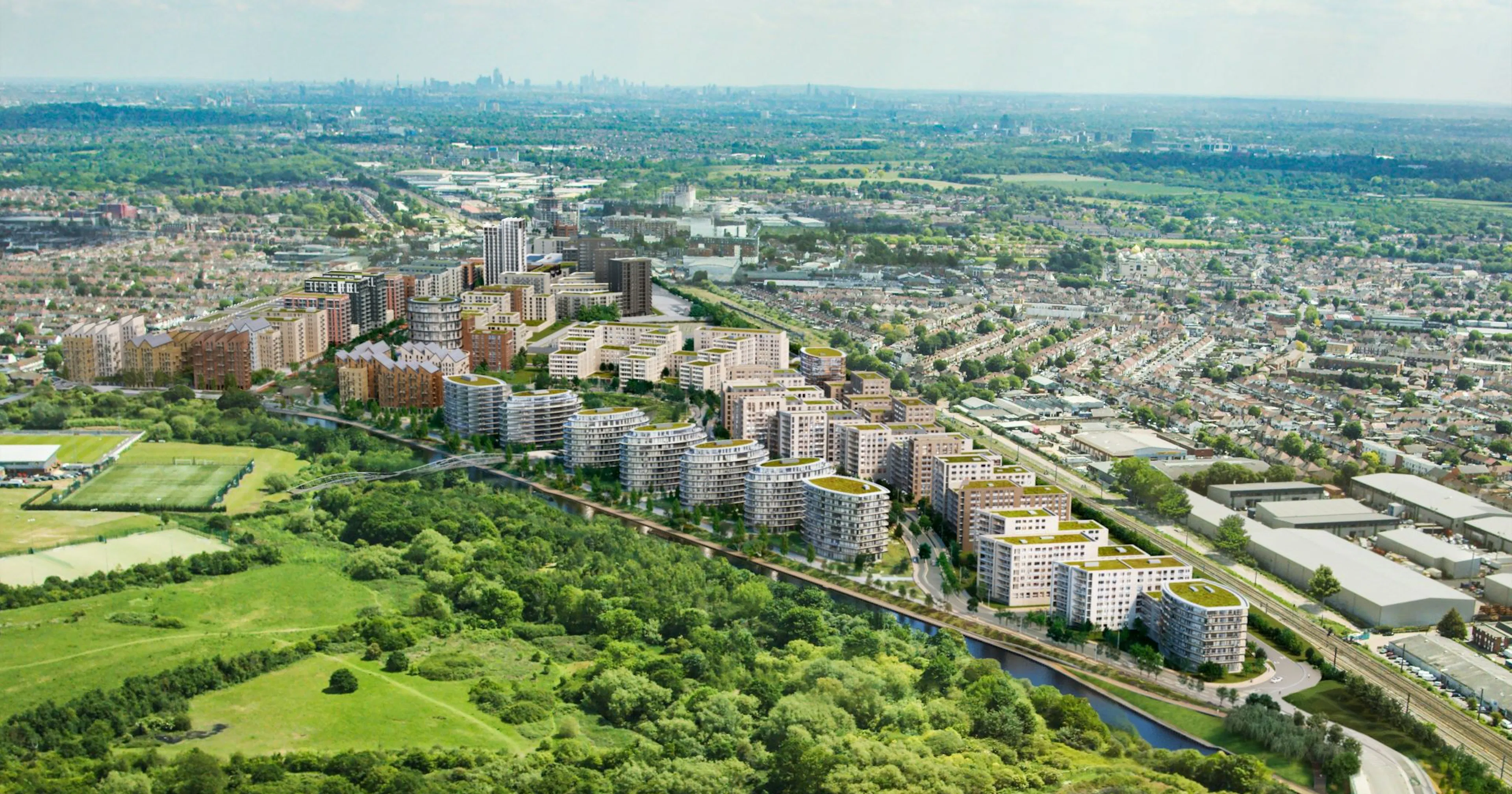 aerial image of large residential blocks