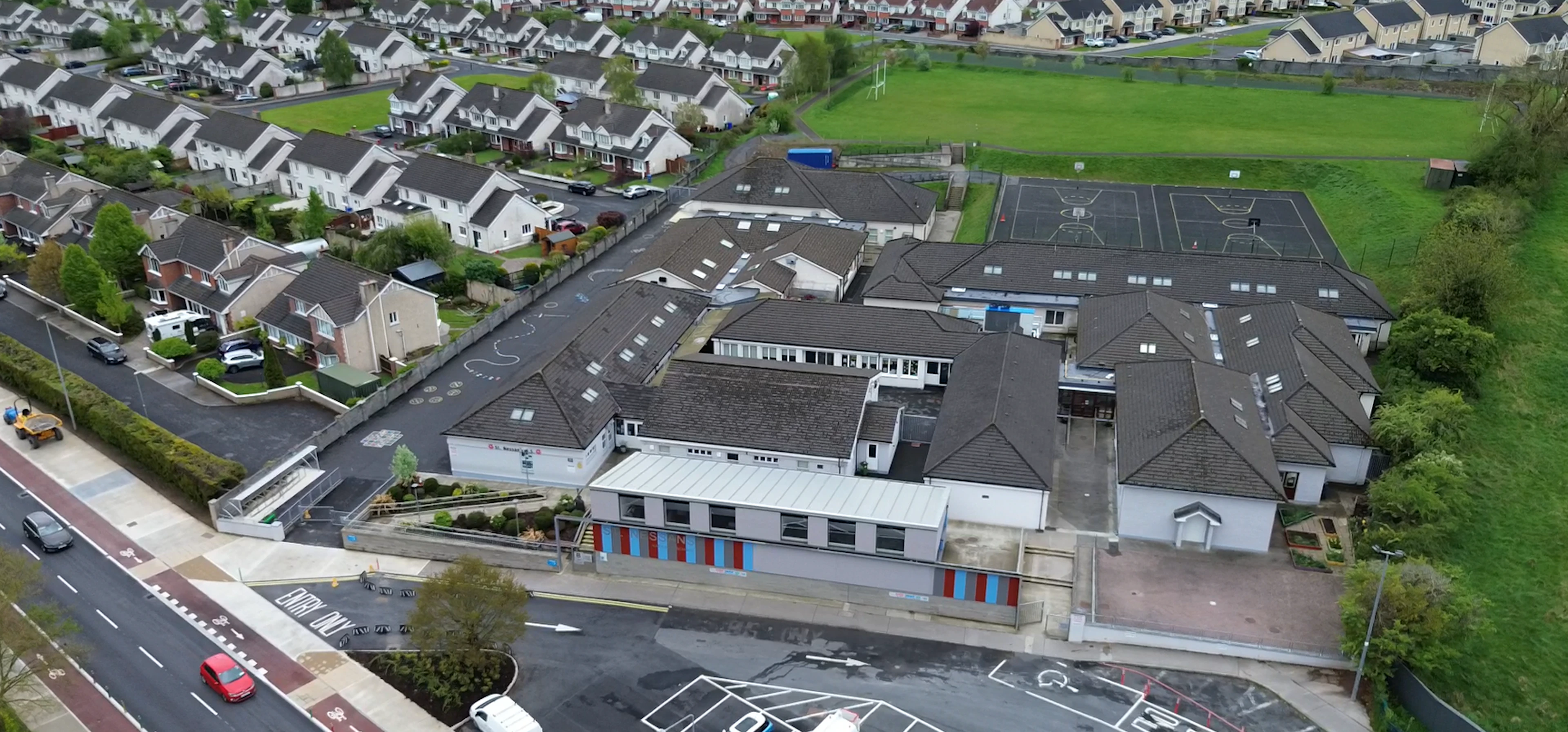 aerial image of school in Ireland