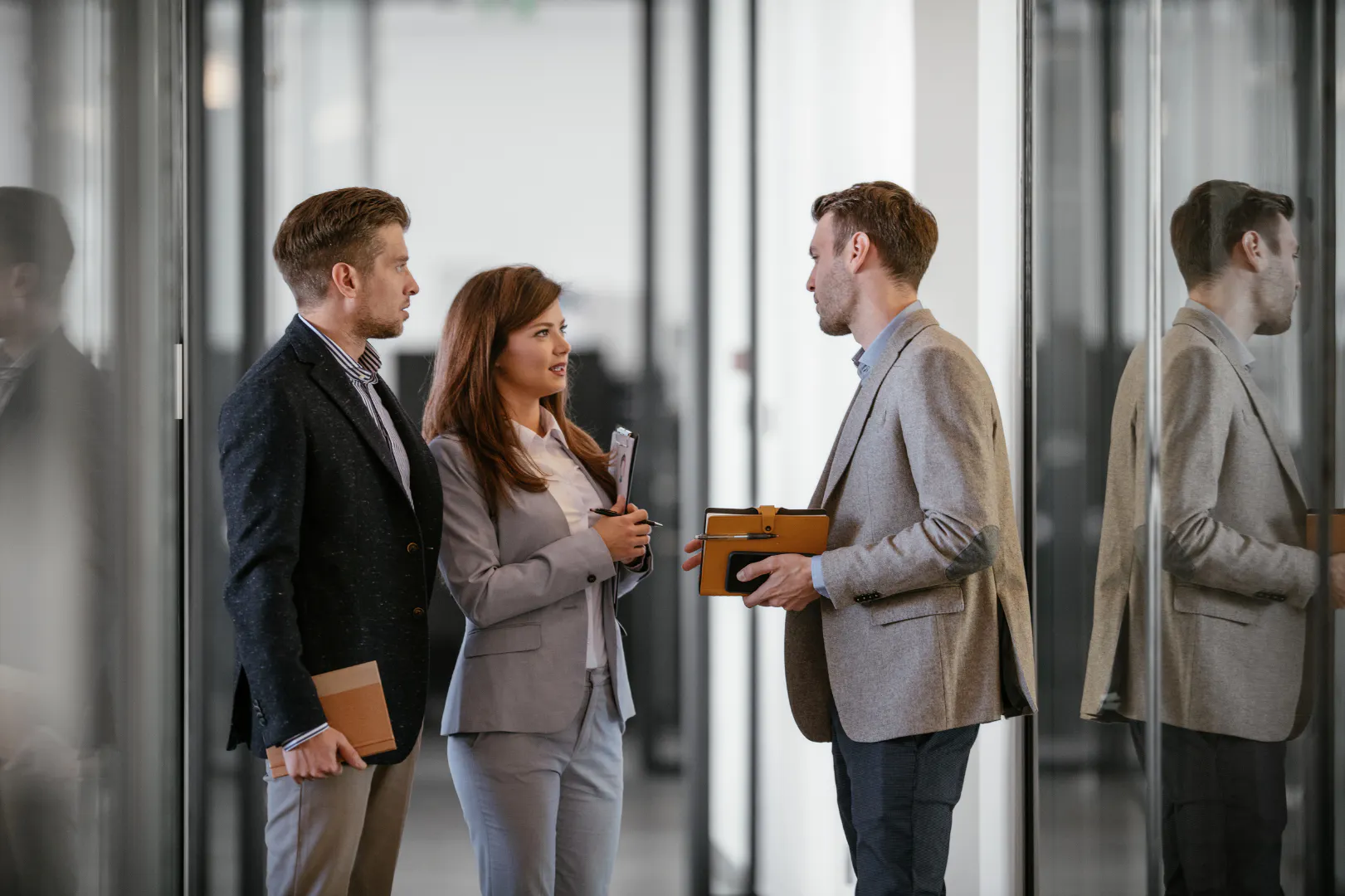 employees have a business conversation
