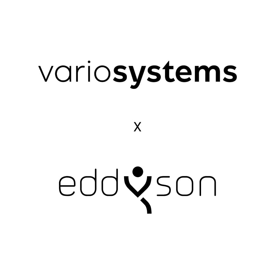 Image showing two logos, first the Variosystems logo followed by an eddyson logo. This image underlines the cooperation of both companies to digitalize the data exchange between Variosystems and their suppliers.