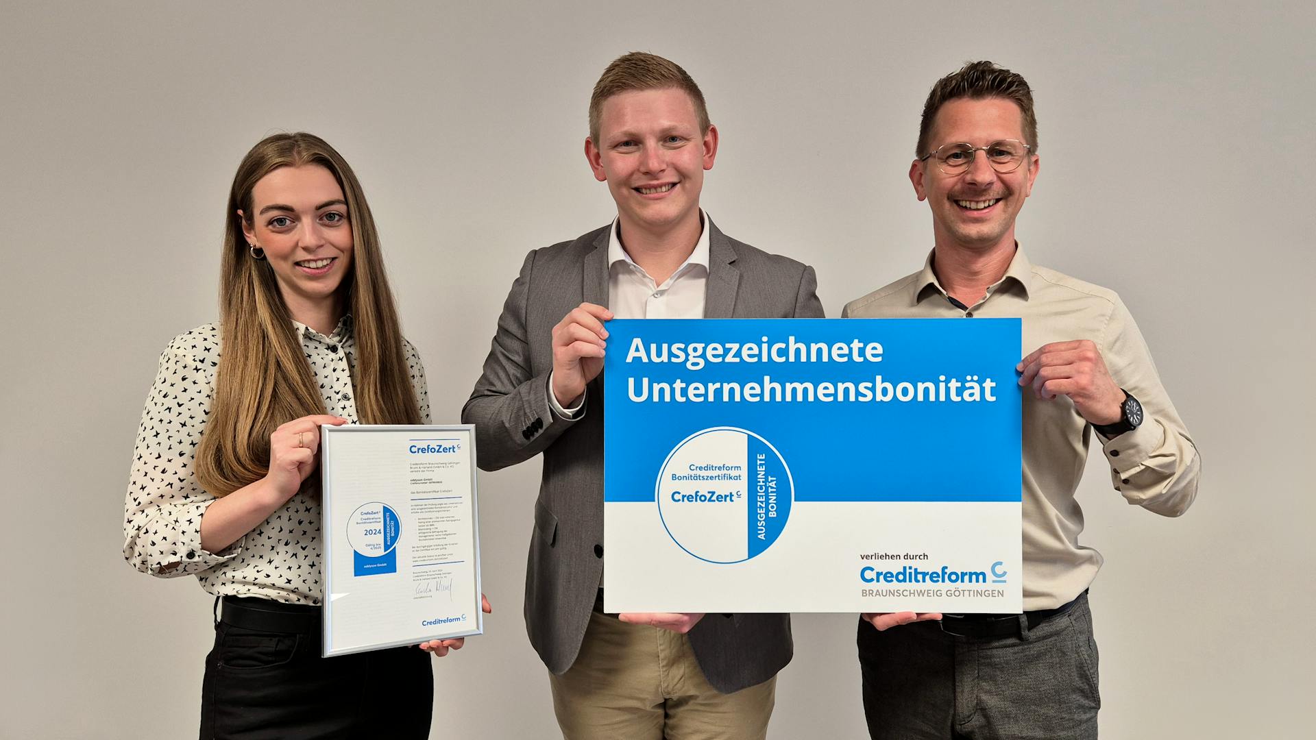 v.l.: Paula Struthmann, eddyson; Kennet Reimann, Creditreform Braunschweig Göttingen; Christoph Gille, eddyson v.l.: Paula Struthmann, eddyson; Kennet Reimann, Creditreform Braunschweig Göttingen; Christoph Gille, eddyson