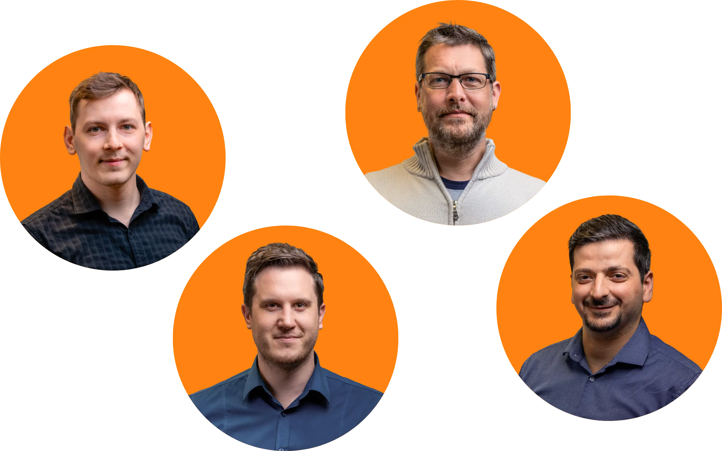 4 orange bubbles including one person each. Every person is representing and part of the original eddyson Support team.