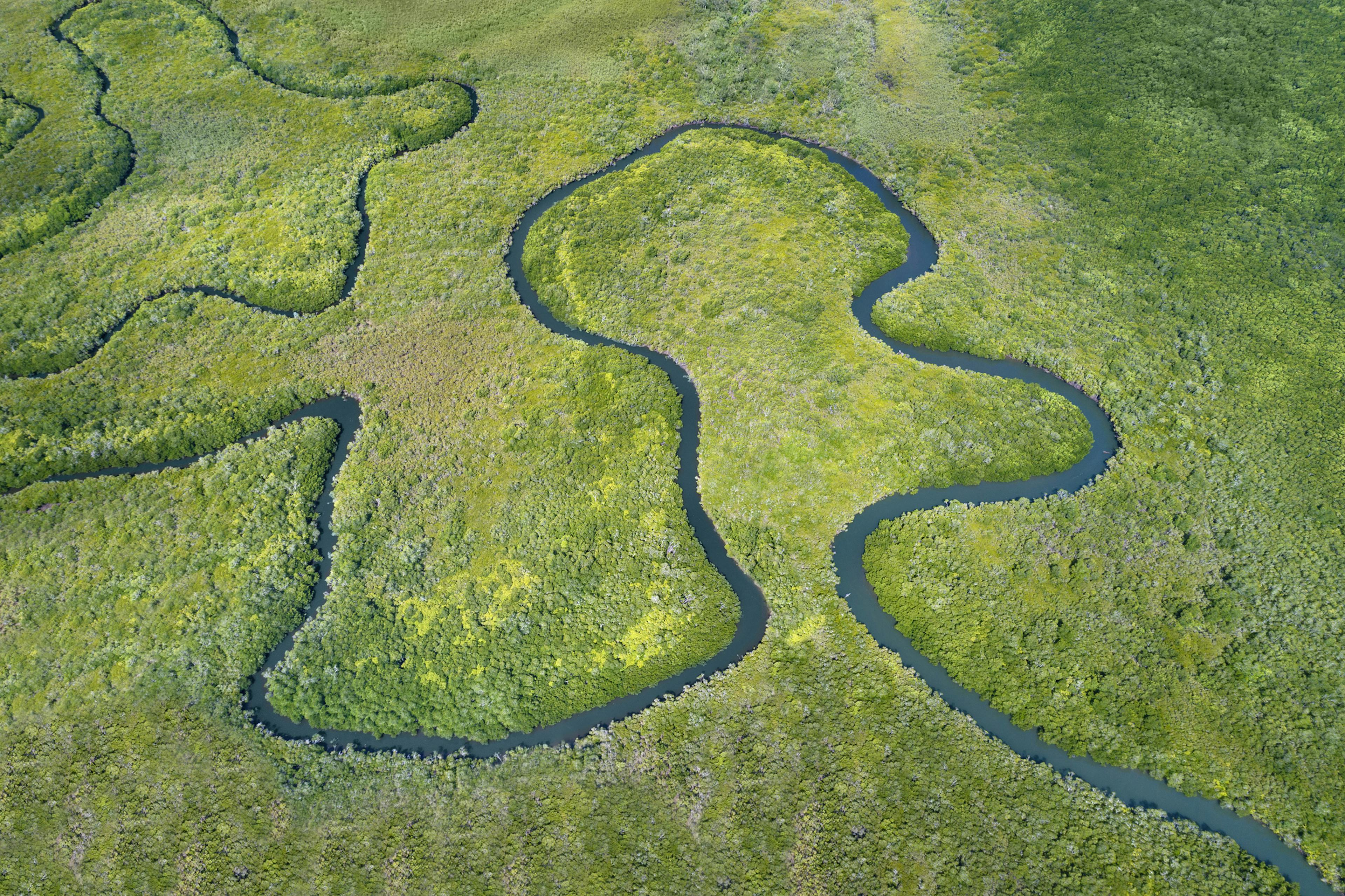 Aerial view of an Australian river stream and network, symbolising interconnected supply chains and sustainability efforts.