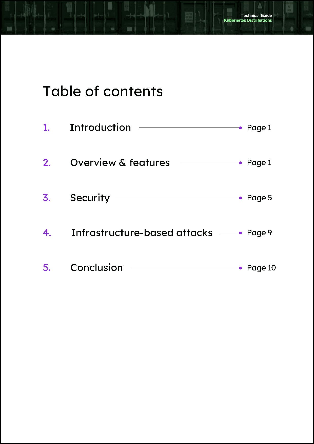 K8s distro comparison table of contents