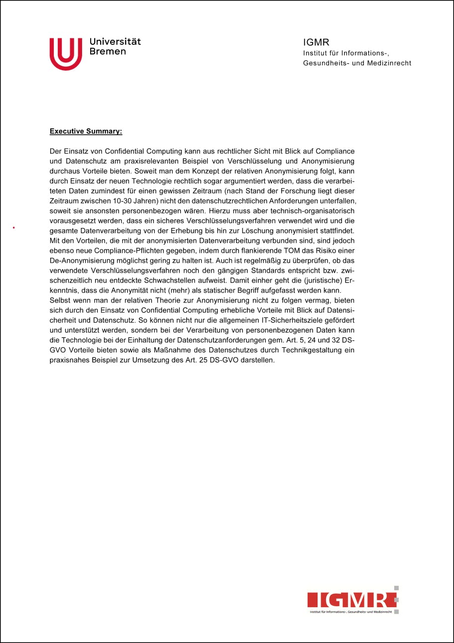 A preview of the legal report from bremen university on confidential computing