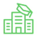 Illustration featuring a green outline of a school building, topped with a graduation cap, symbolising education and achievement.