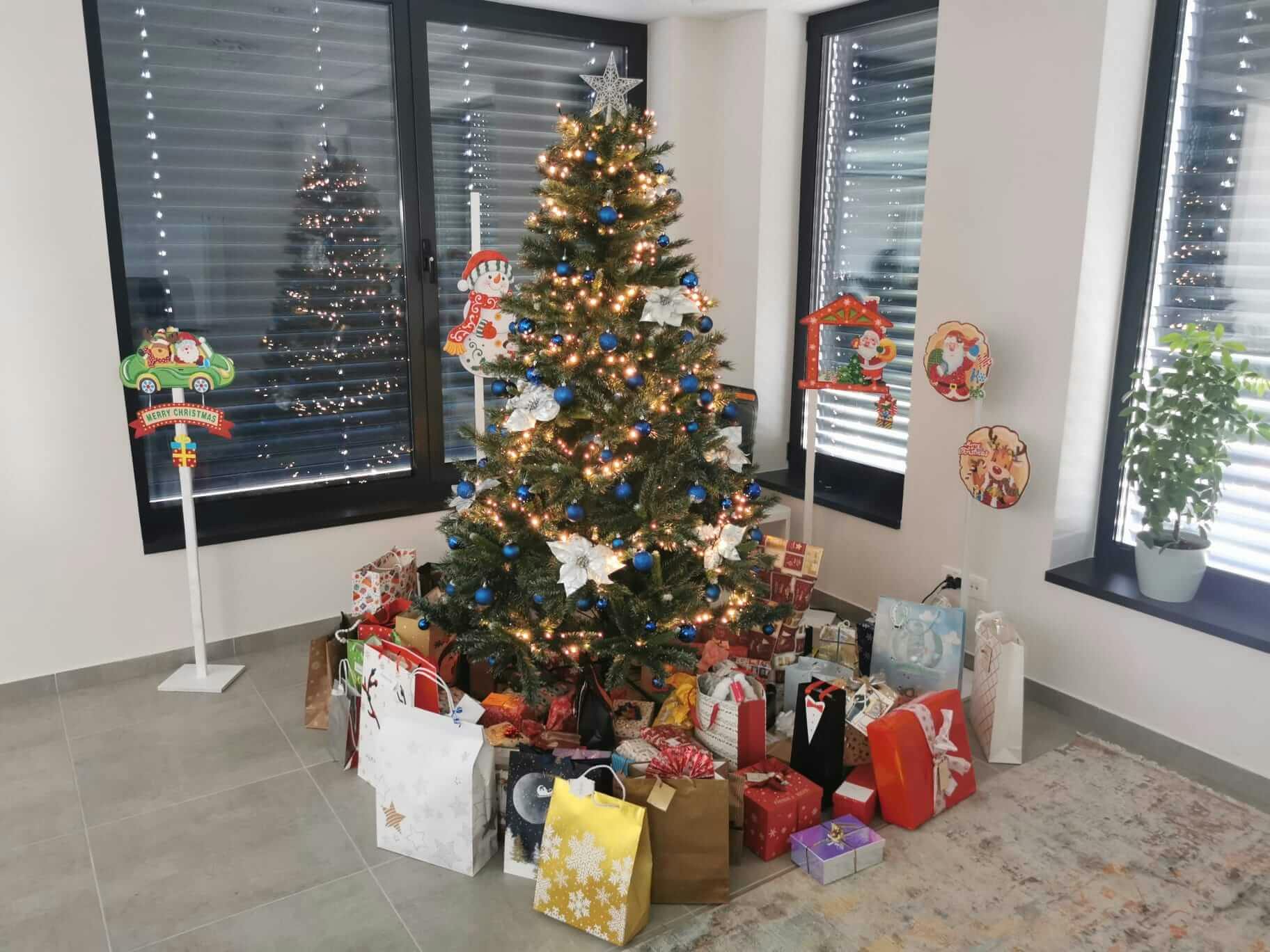 Gifts abounded under our huge Christmas tree