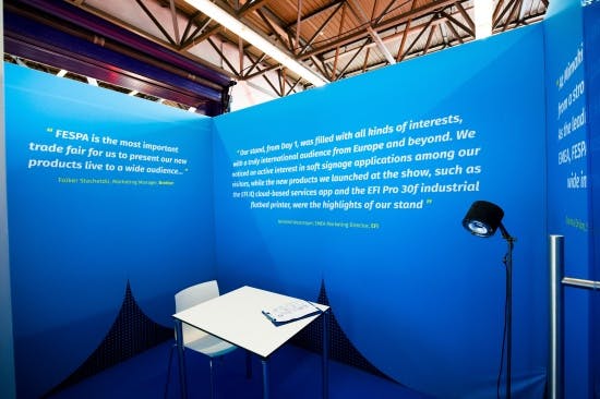 Stunning blue exhibition stand fabric frames