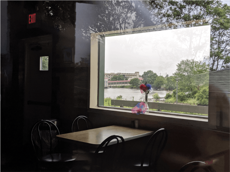 Chairs by a window in a cafe