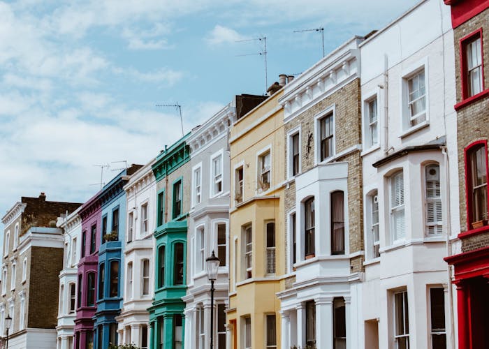 A photograph of a terrace of houses in London