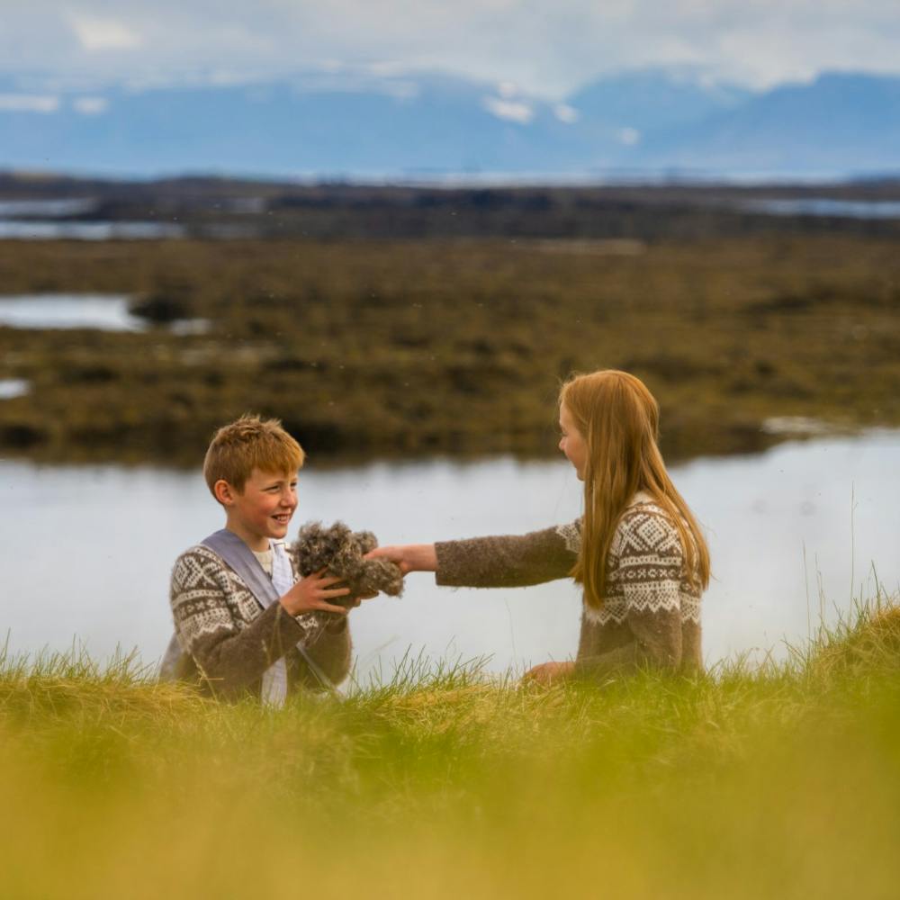 Icelandic children with eiderdown