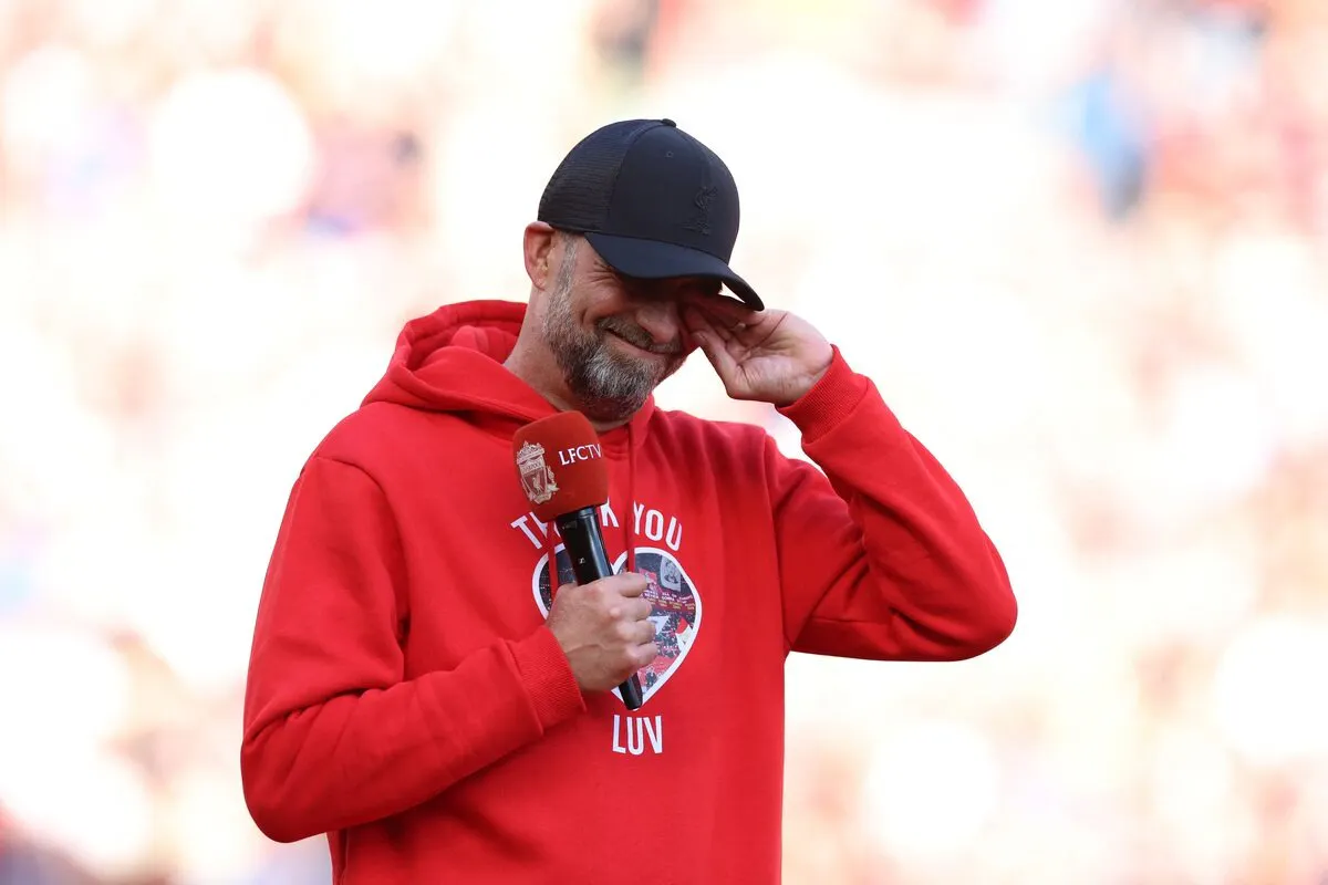 image of jurgen klopp giving his farewell speech to Liverpool