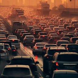 Pollution des transports : un gros embouteillage de voitures et camions