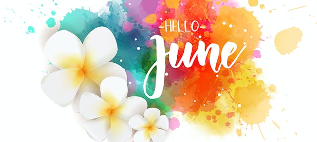 image colorée et fleurie avec l'annotation "hello june"