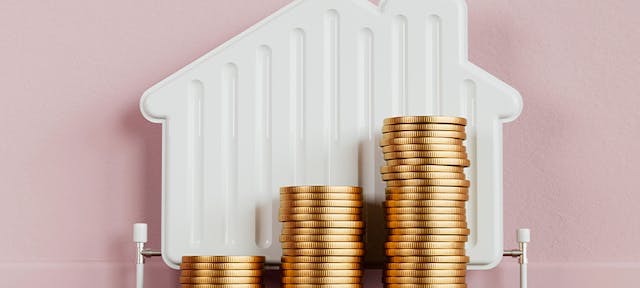 Les prix de l'énergie symbolisés par une maison en radiateur et de l'argent