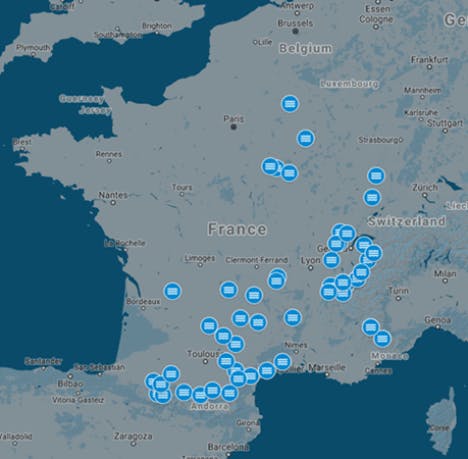 Carte de France des petits producteurs d'électricité d'Ekwateur en 2018