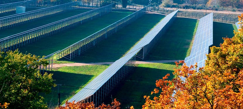 Une centrale solaire avec des panneaux solaires au sol