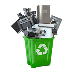 Des appareils électriques dans une poubelle de recyclage