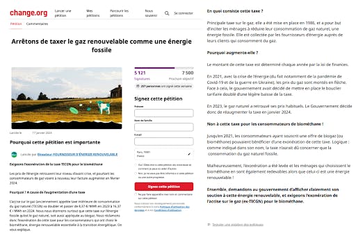 Pétition change.org sur le biométhane