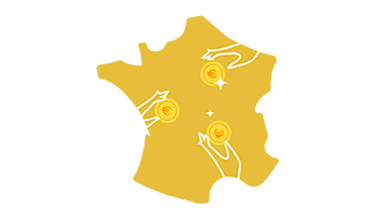 Une carte de la France avec des mains qui y posent des pièces, c'est le marché de l'énergie