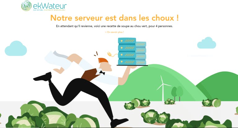 La page d'erreur créée sur le site Internet d'Ekwateur : "Notre serveur est dans les choux ! "