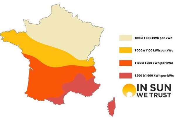 carte de France production potentielle des panneaux solaires 